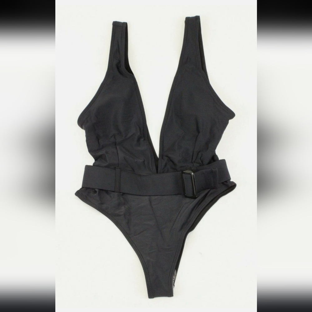 Matte Collection Black Remi High Cut Belt Swimsuit